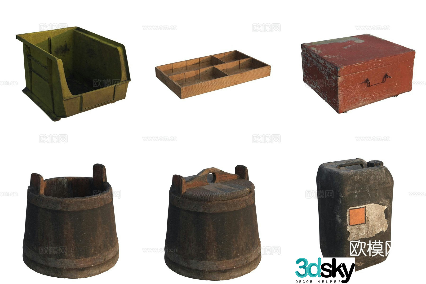 Storage carton plastic bucket wooden barrel cabinet drawer wooden box 3d model