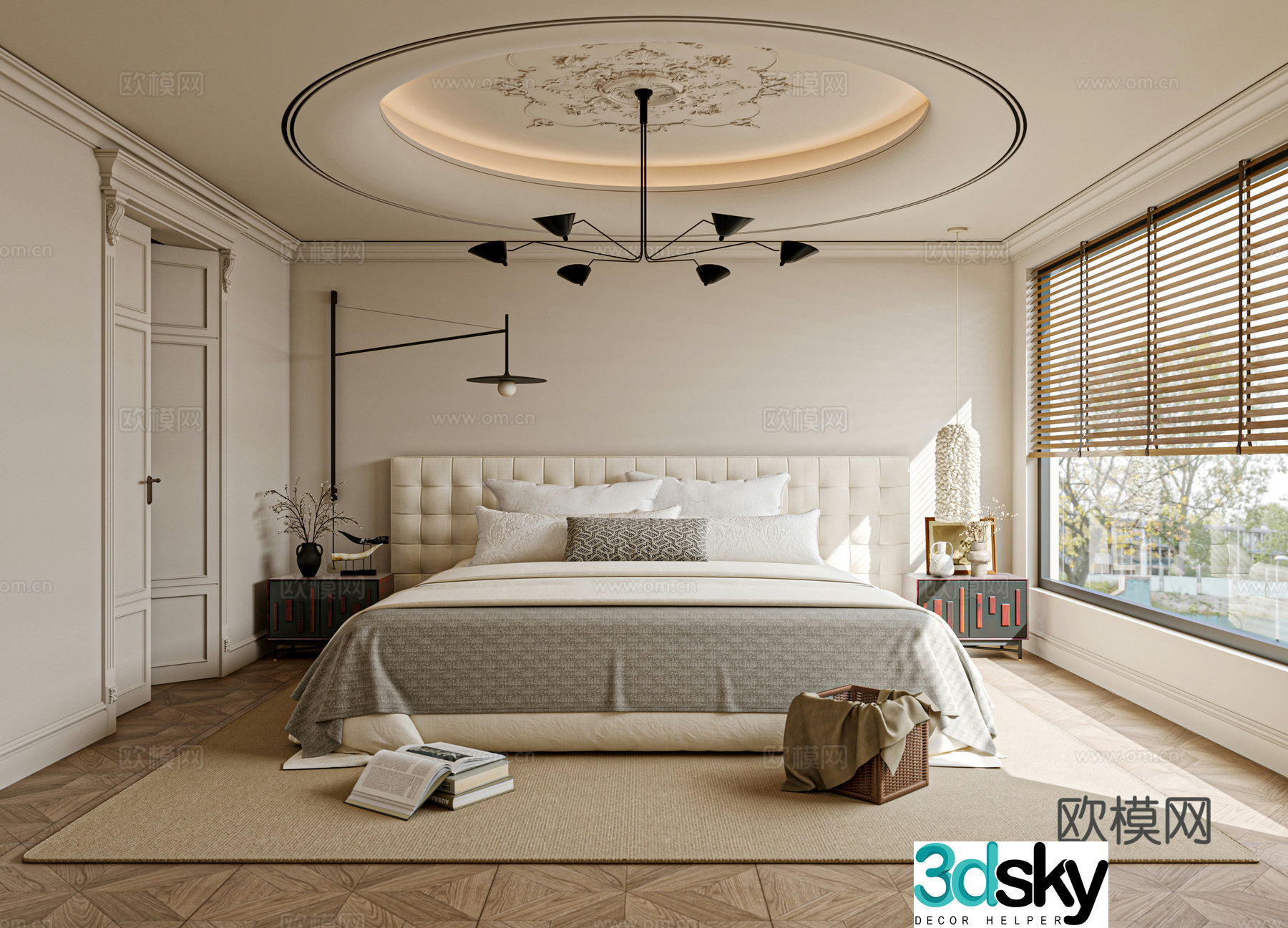 French bedroom master bedroom bed nightstand 3d model