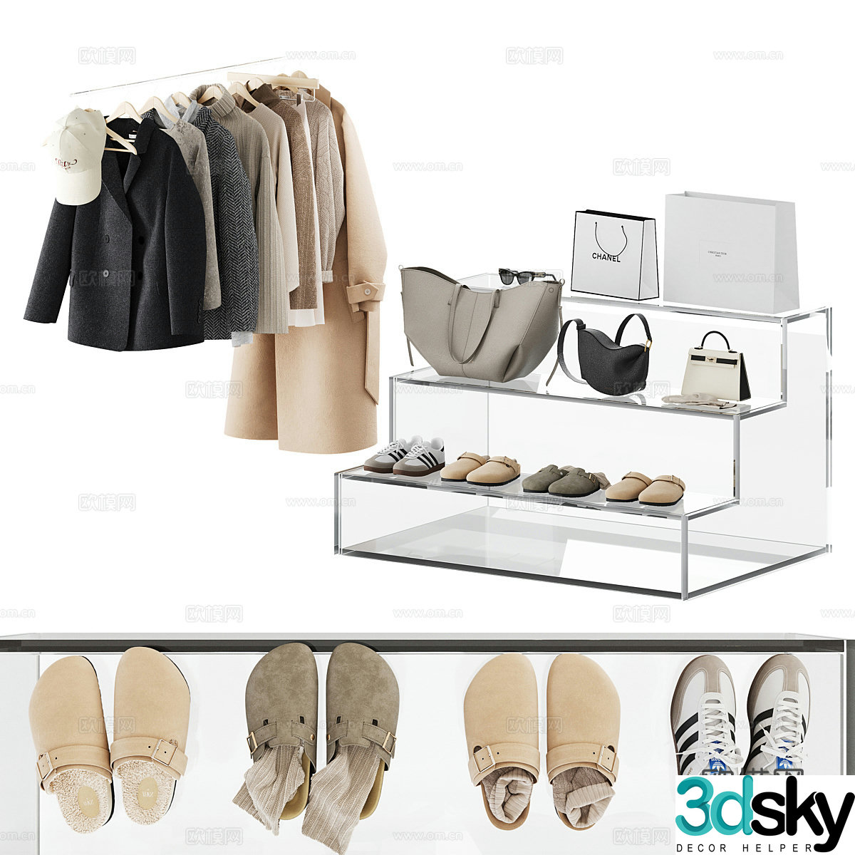 Modern clothing shoes and hats 3d model