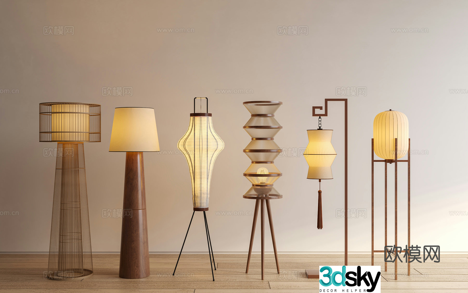 Chinese floor lamp New Chinese floor lamp Song aesthetic floor lamp Art log floor lamp 3D model
