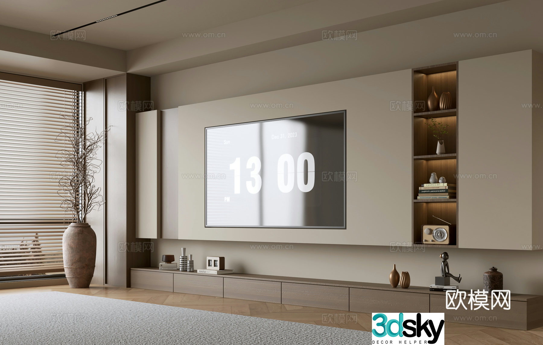 Wasabi Middle Style TV Cabinet TV Background Wall Overall Cabinet TV Background Wall Medal Style 3D Model