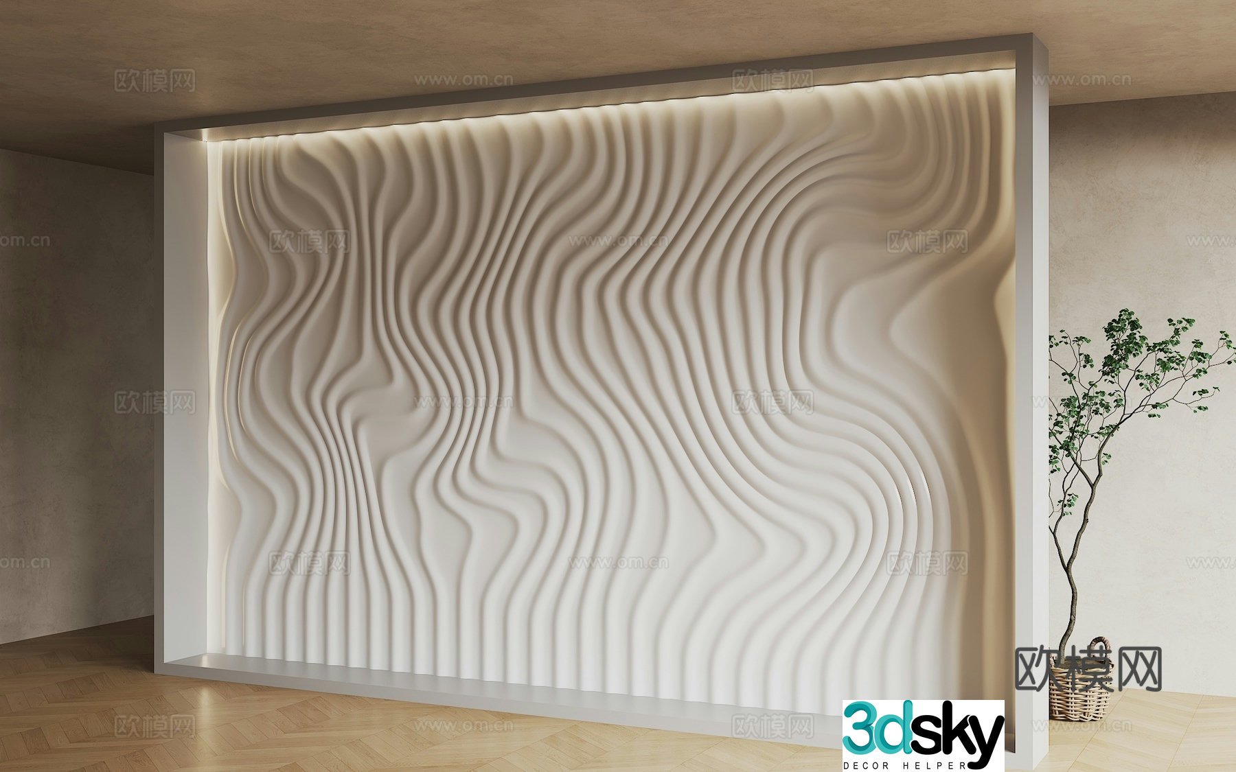 Special shape partition Modern corrugated background wall Modern special shape background wall Wavy background wall Sofa back 3D model