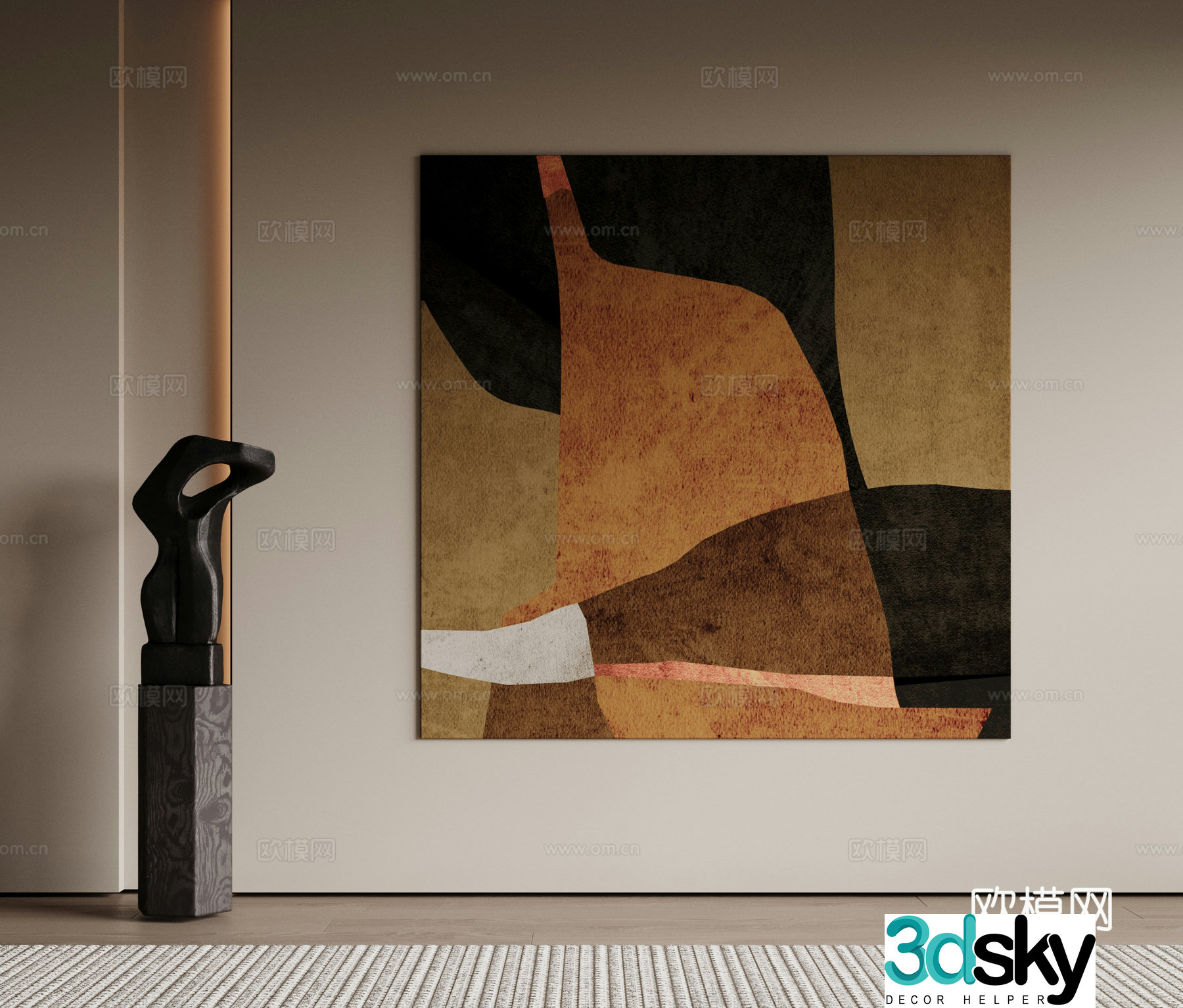 Modern minimalist decorative paintings Waviva medieval style hanging paintings cream style decoration paintings Italian style hanging paintings black and white 3D model