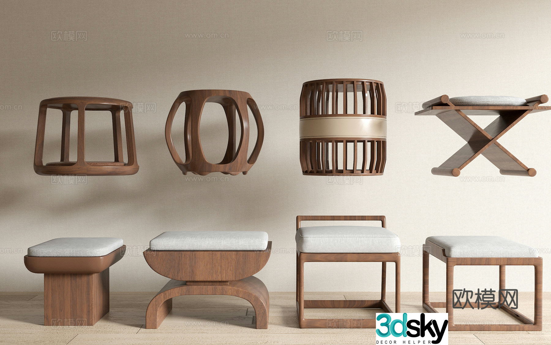 Chinese stool New Chinese stool Song’s aesthetic stool round stool wooden stool 3D model