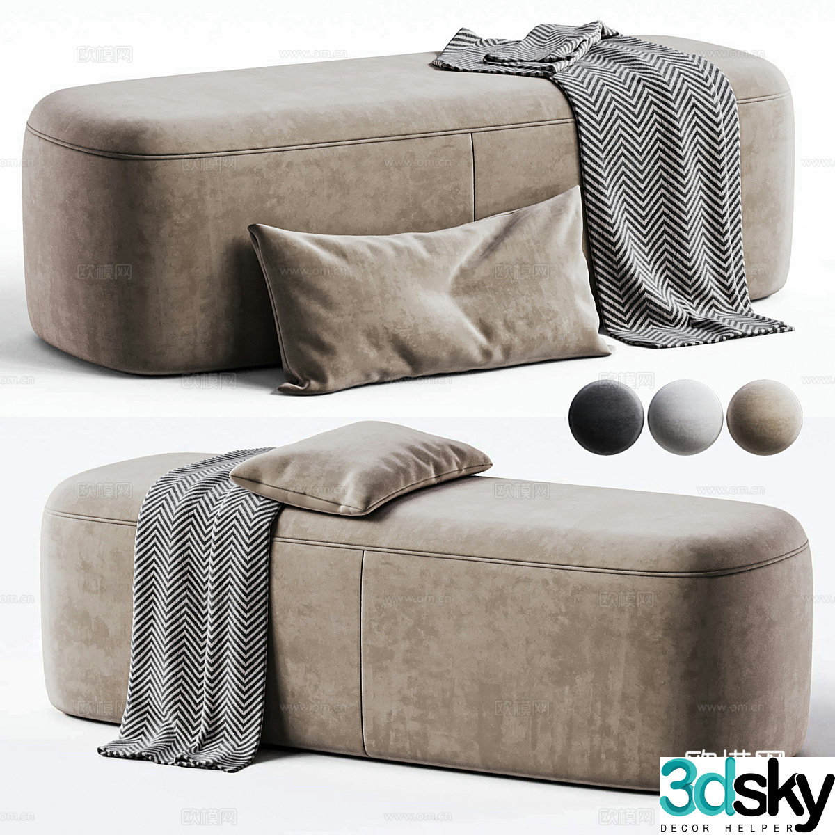 Modern fabric sofa stool 3d model
