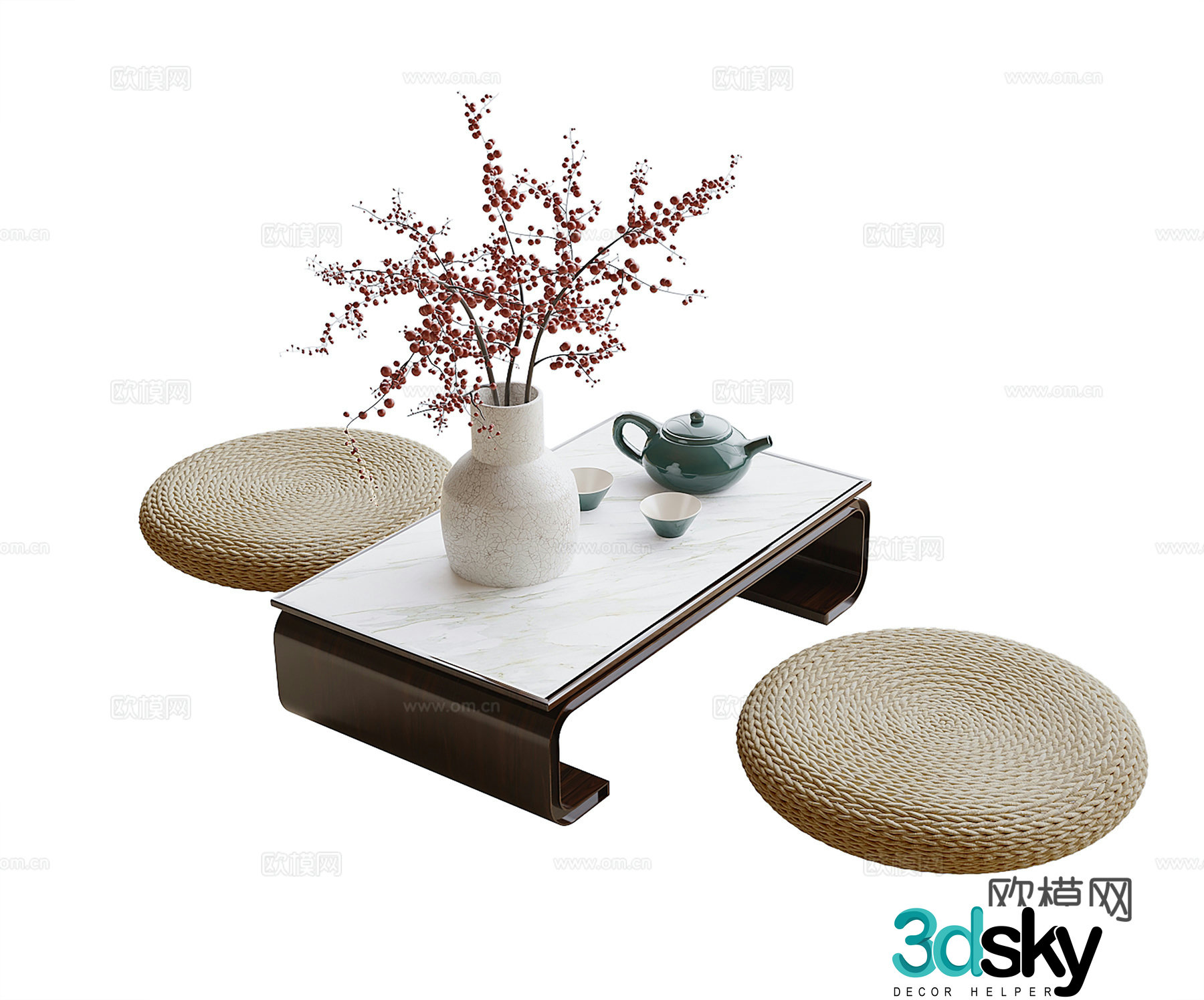 New Chinese-style tea table and chairs Balcony small tea table 3D model