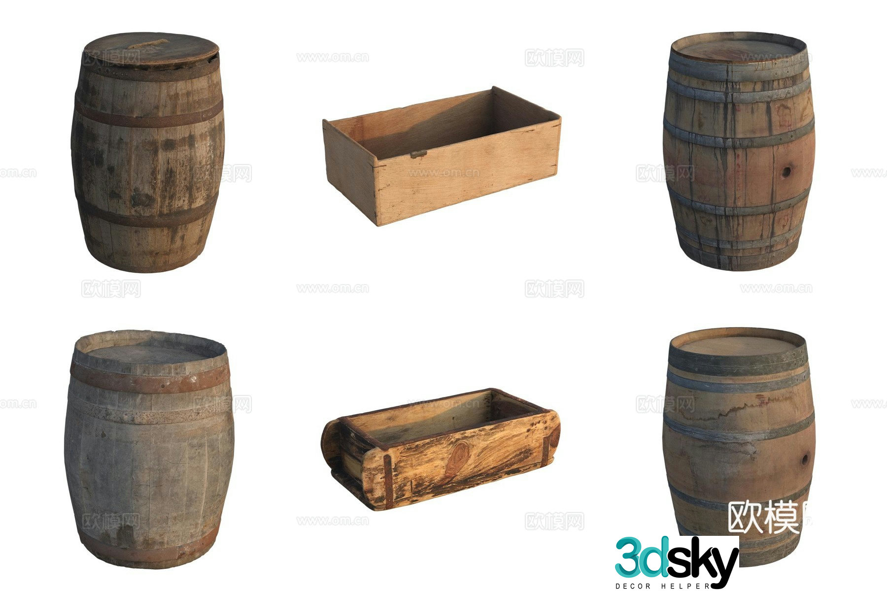 Storage wooden box wooden barrel drawer 3d model