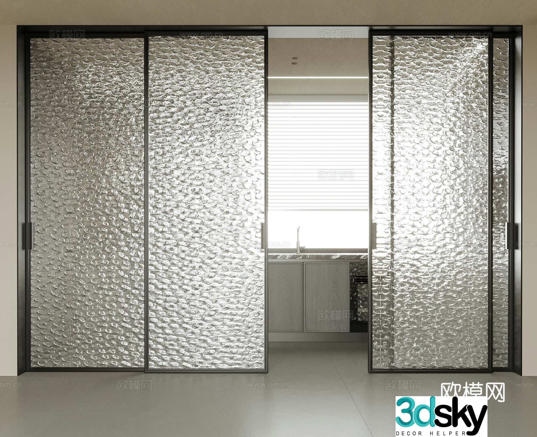 Modern sliding door glass door kitchen door 3d model