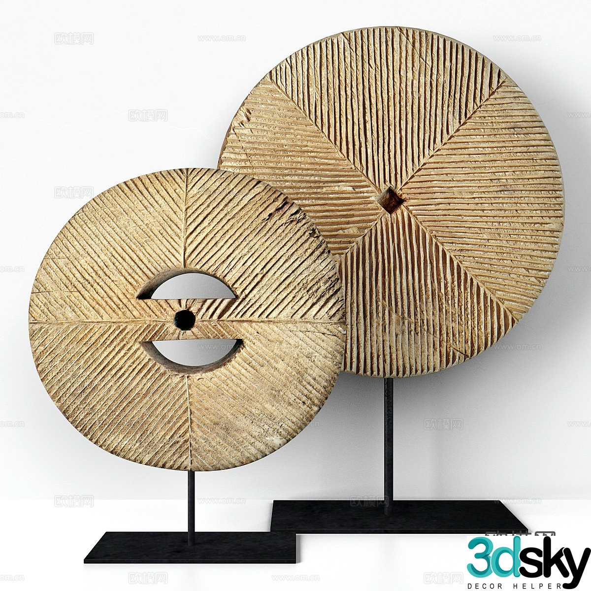 New Chinese style old wooden wheel ornament 3D model