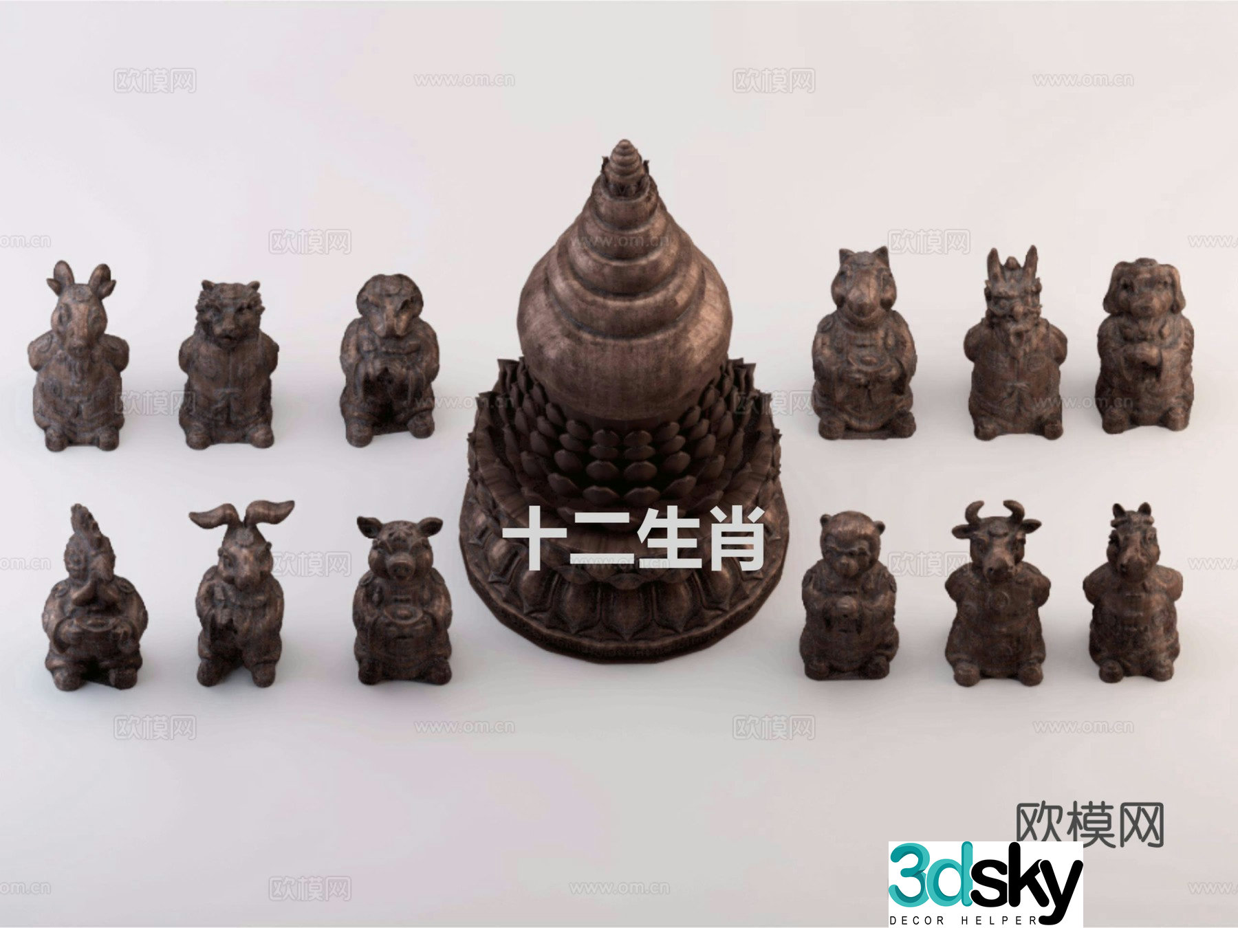 Chinese Zen sculpture ornaments Art sculpture Animal sculpture Zodiac sculpture Stupa sculpture 3d model