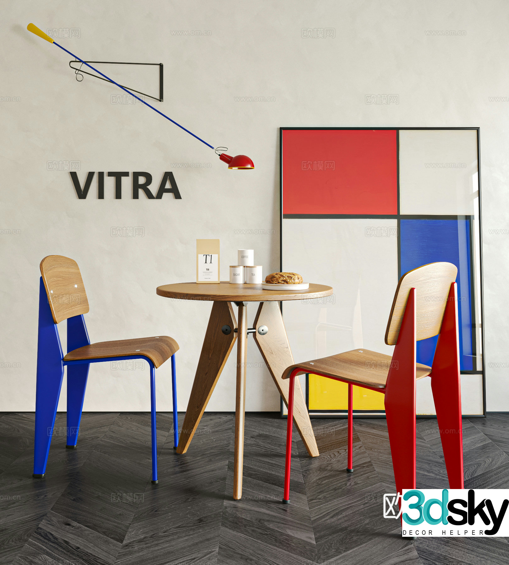 Memphis casual table and chair combination 3D model