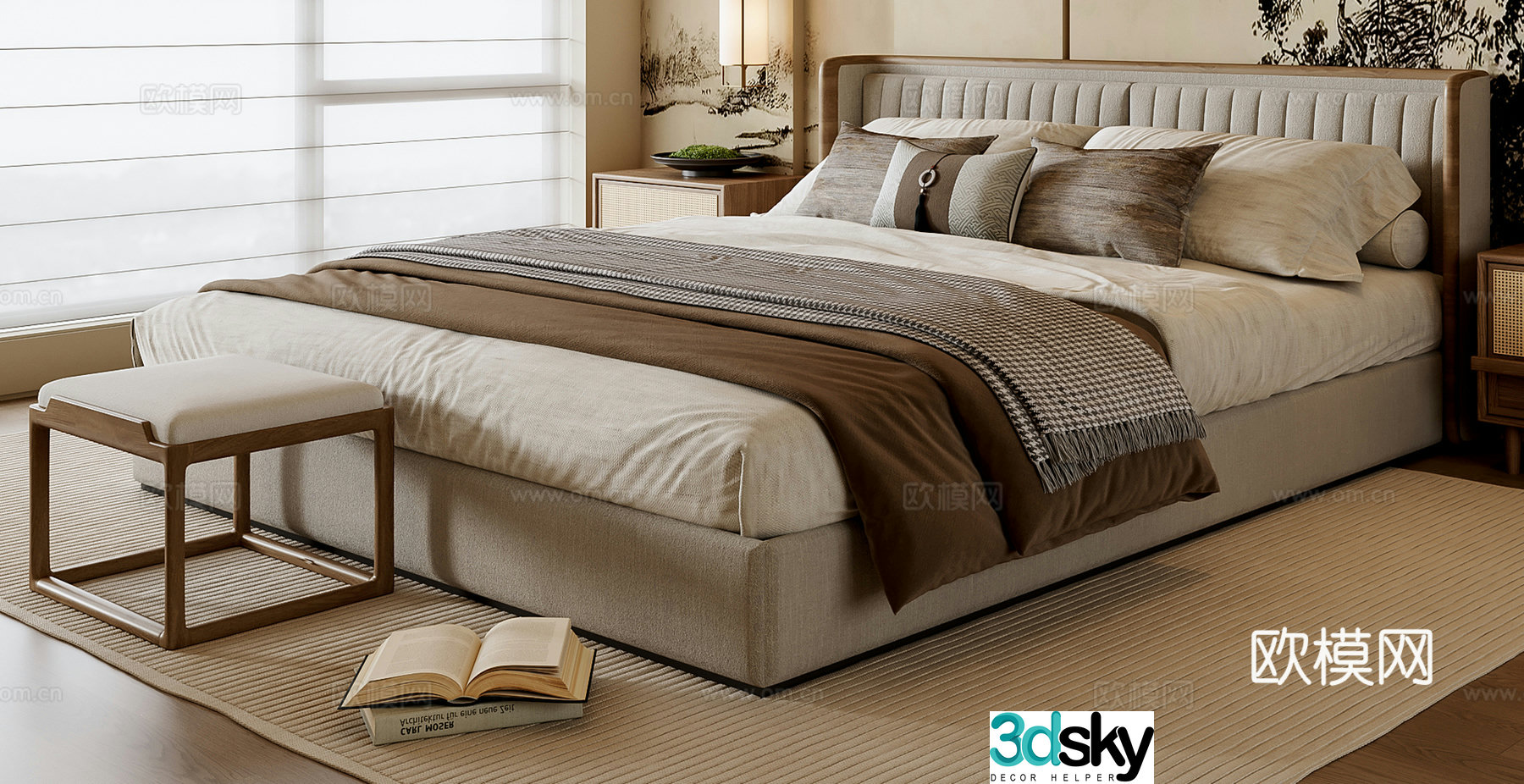 New Chinese style double bed 3D model