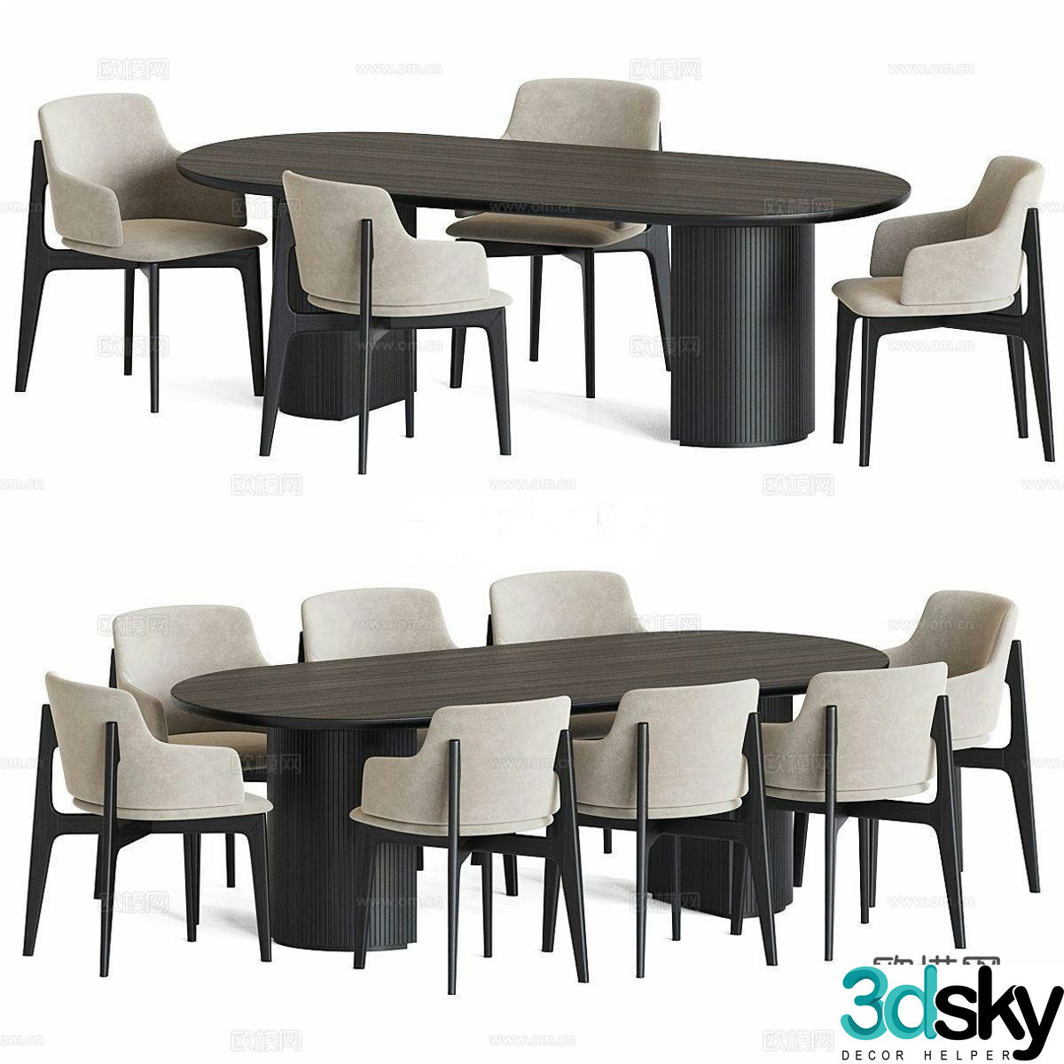 Modern dining table dining chair 3d model