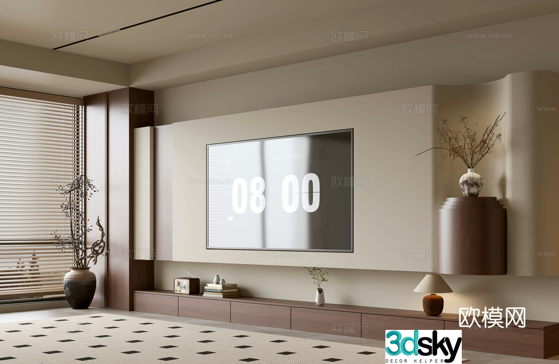 Wasabi Middle Style TV Cabinet TV Background Wall Overall Cabinet TV Background Wall Medal Style 3D Model