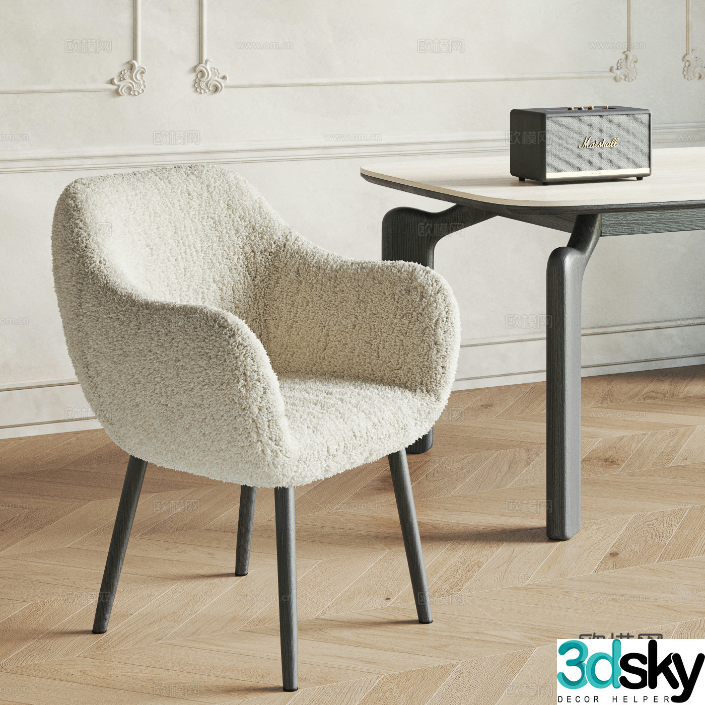 French plush single chair 3d model