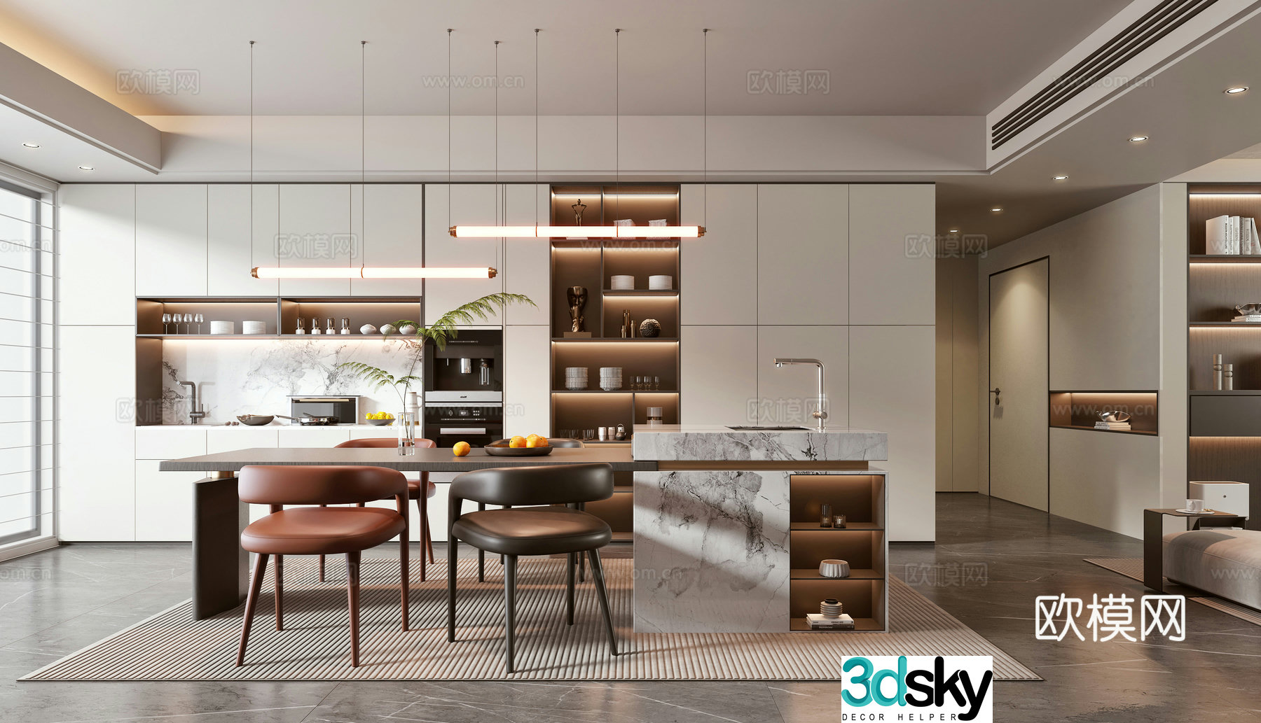 Modern light luxury restaurant 3D model