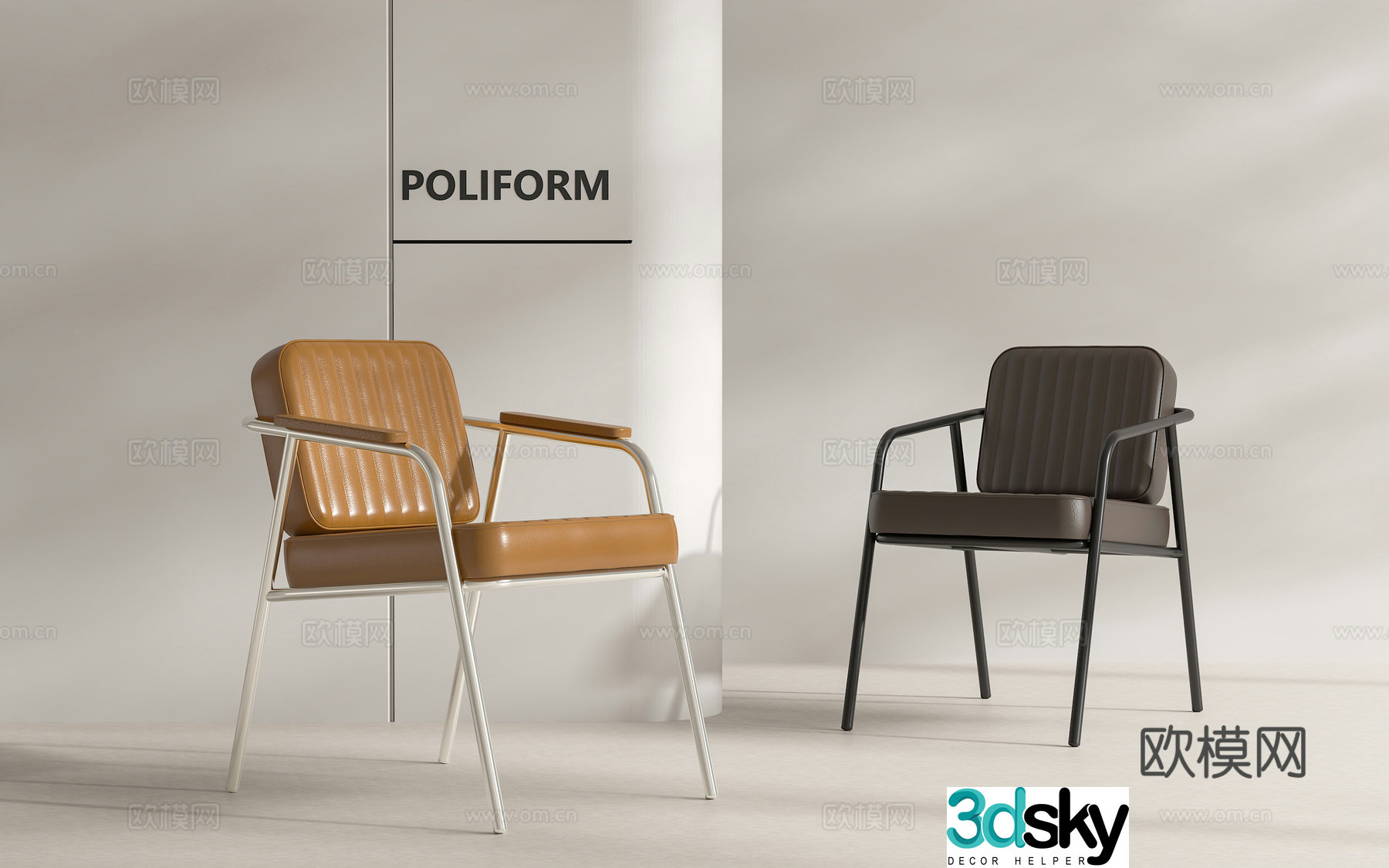 Modern Italian light luxury single chair Nordic single casual chair Leather casual chair Stainless steel single chair 3D model