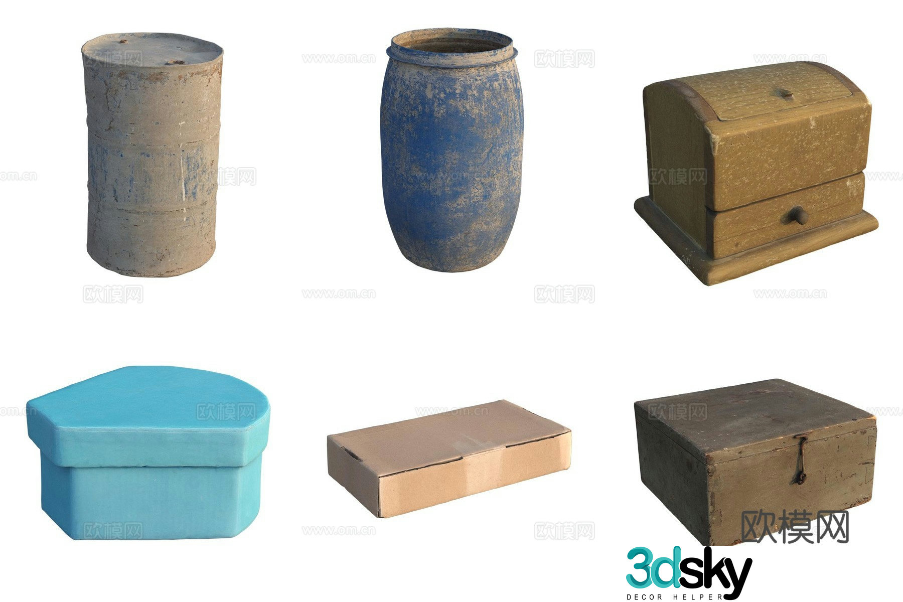 Storage wooden box wooden cabinet iron can plastic bucket carton 3d model