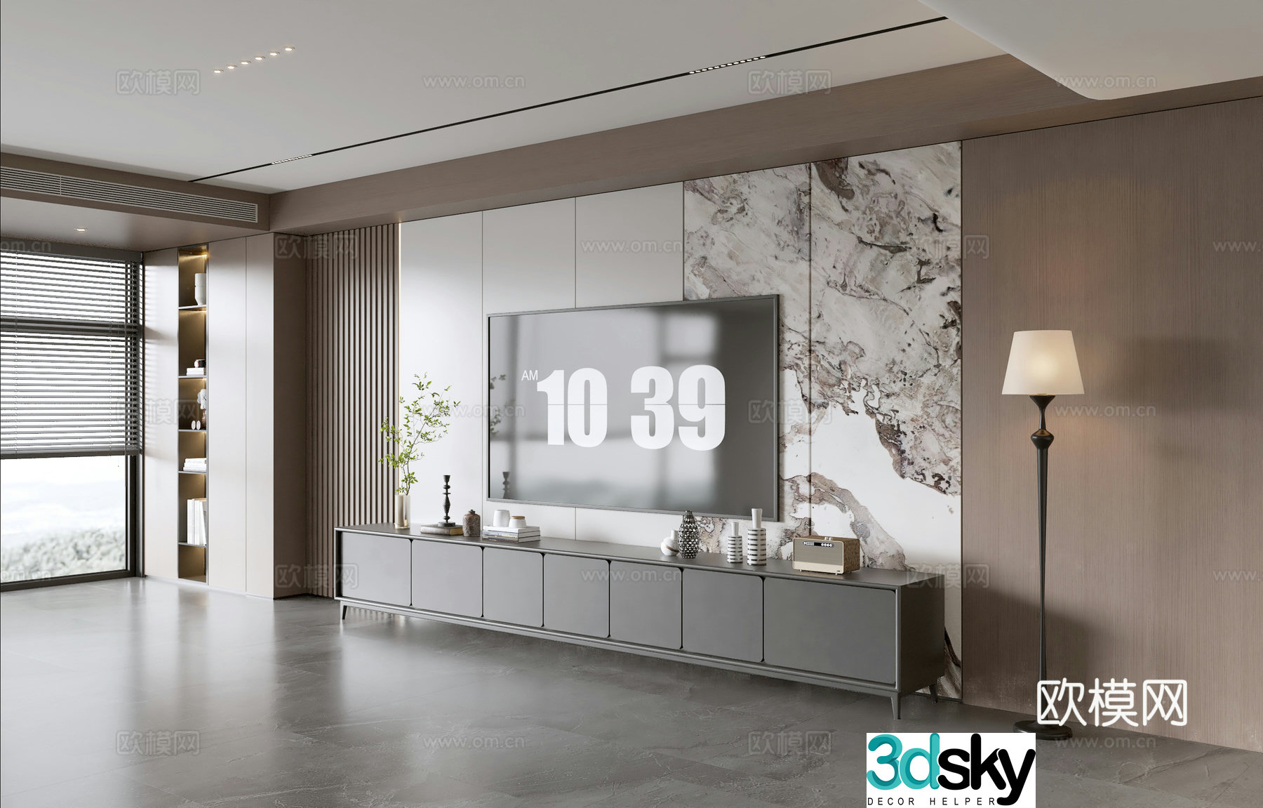 Modern Italian living room light luxury TV background wall full wall TV cabinet marble background wall 3d model