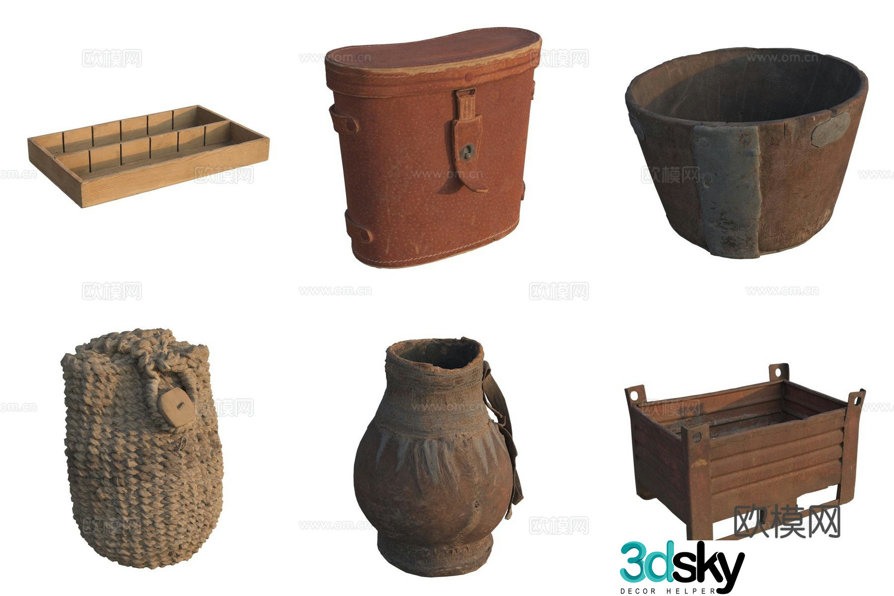 Storage wooden barrel cabinet ceramic jar 3d model
