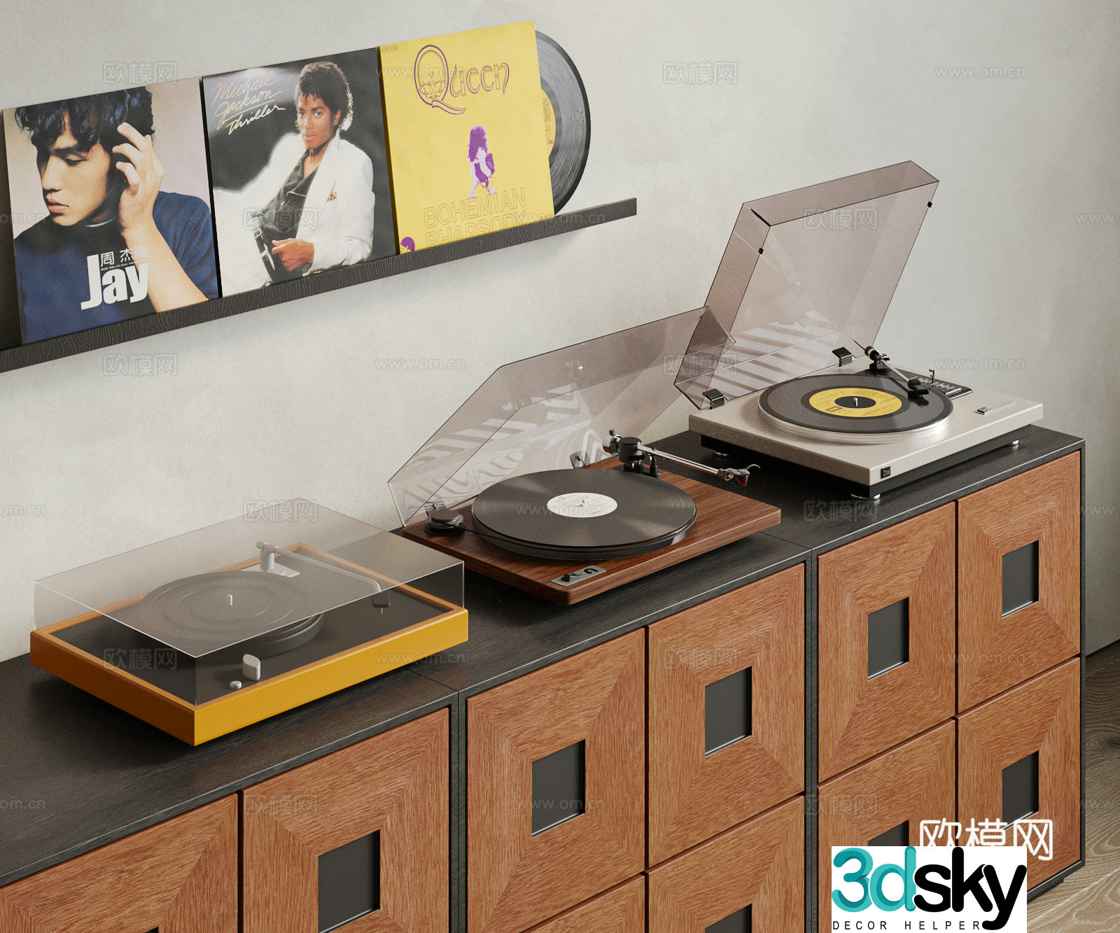 Middle-aged record record machine combination 3D model