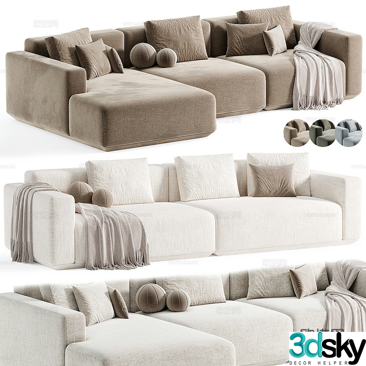 Modern Italian Grant Corner Sofa 3D Model