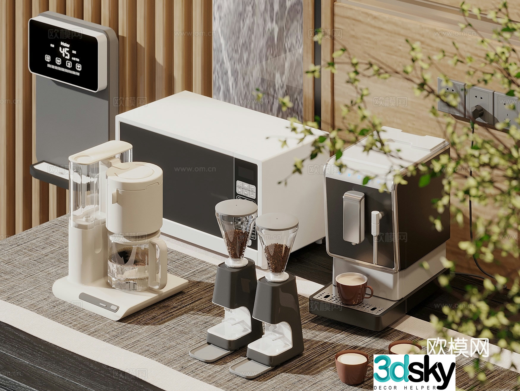 Kitchen appliance combination coffee maker health pot wall-mounted water dispenser oven steamer 3D model