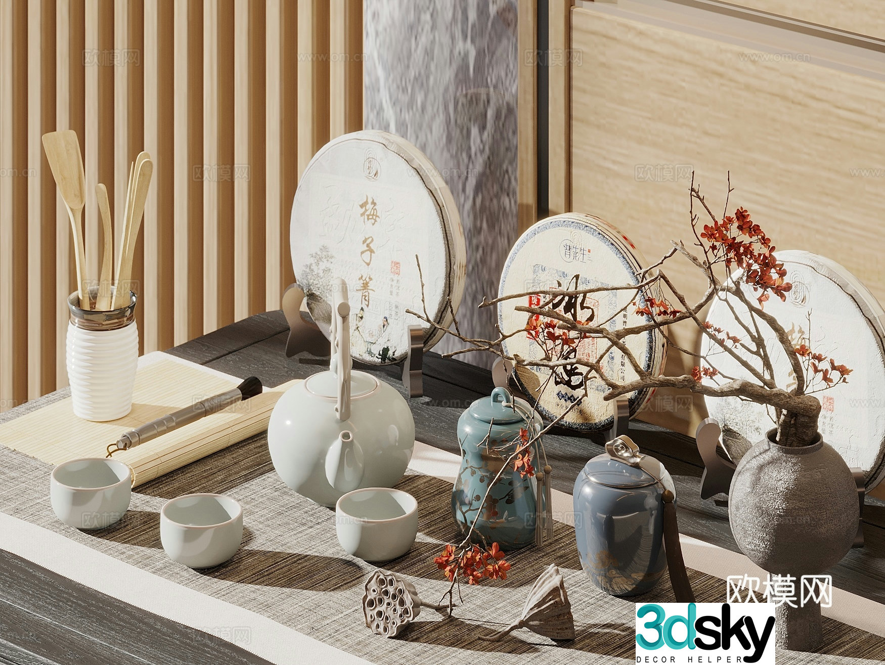 New Chinese-style tea set combination ornaments tea pot tea cup tea set teapot utensil tea set 3D model