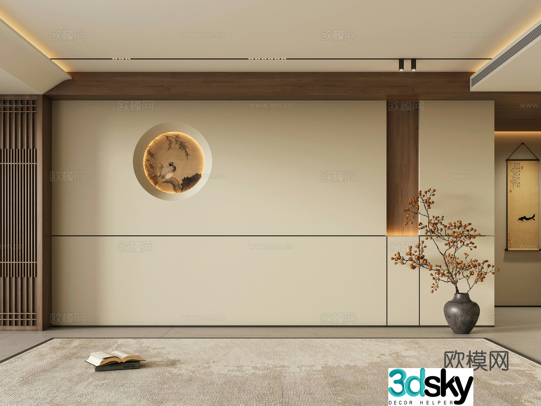 Zen new Chinese sofa background wall 3d model