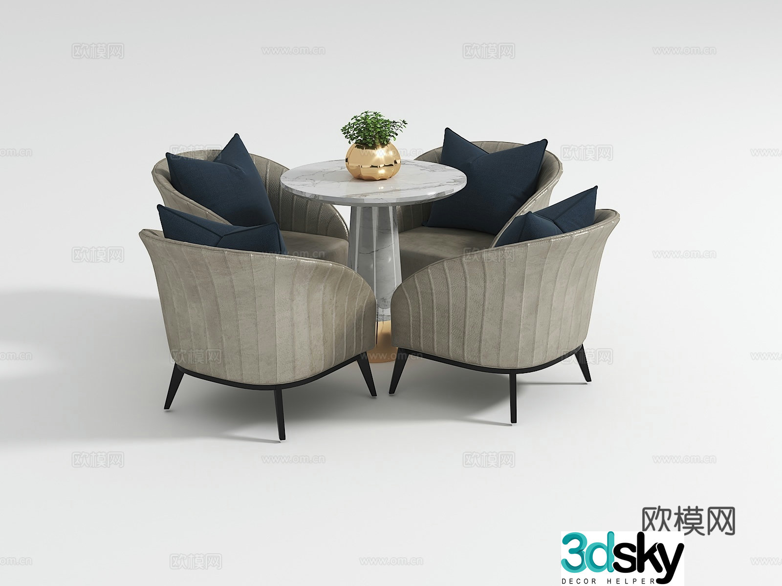 Modern negotiation table and chair combination 3D model