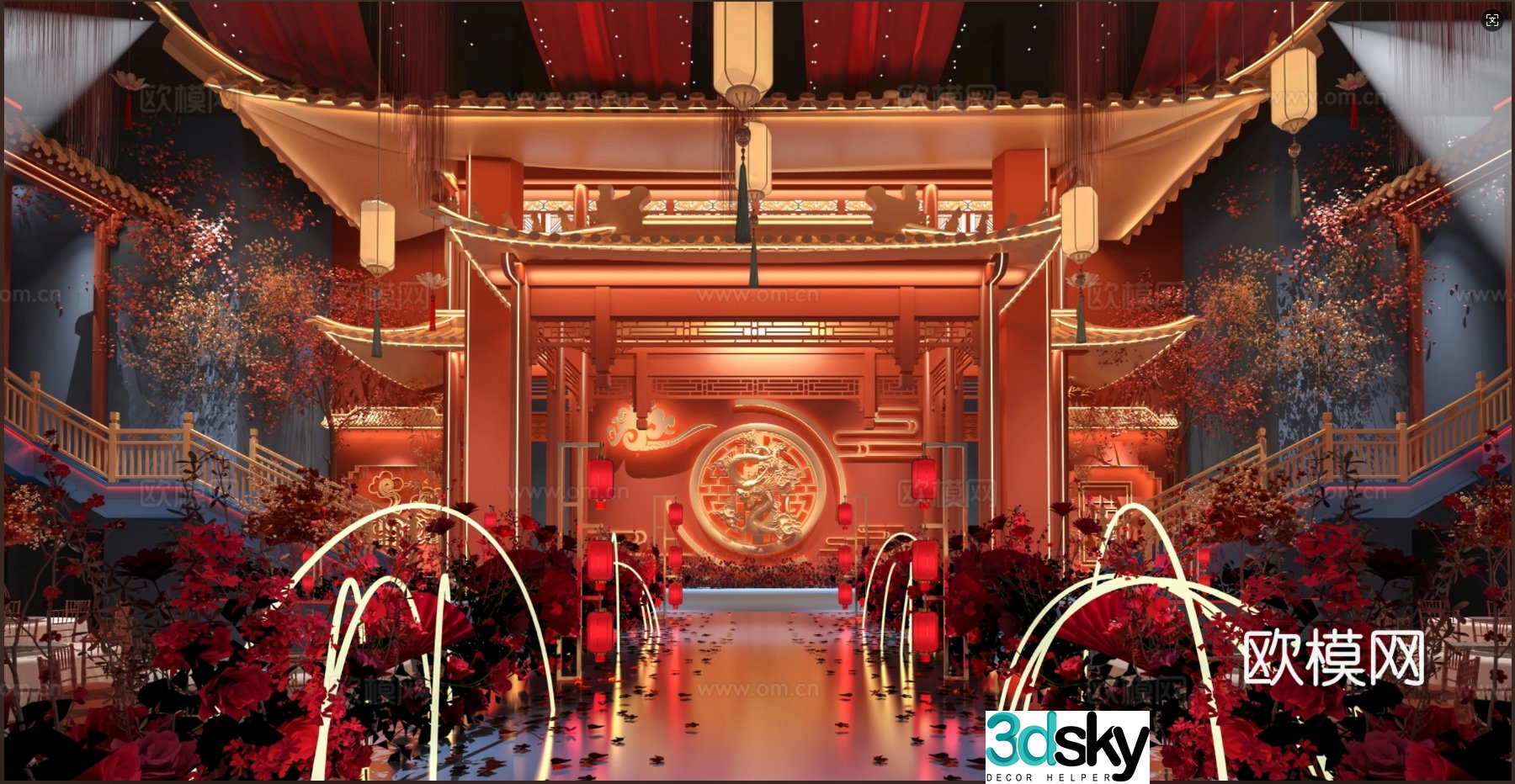 Chinese wedding hall banquet hall 3d model