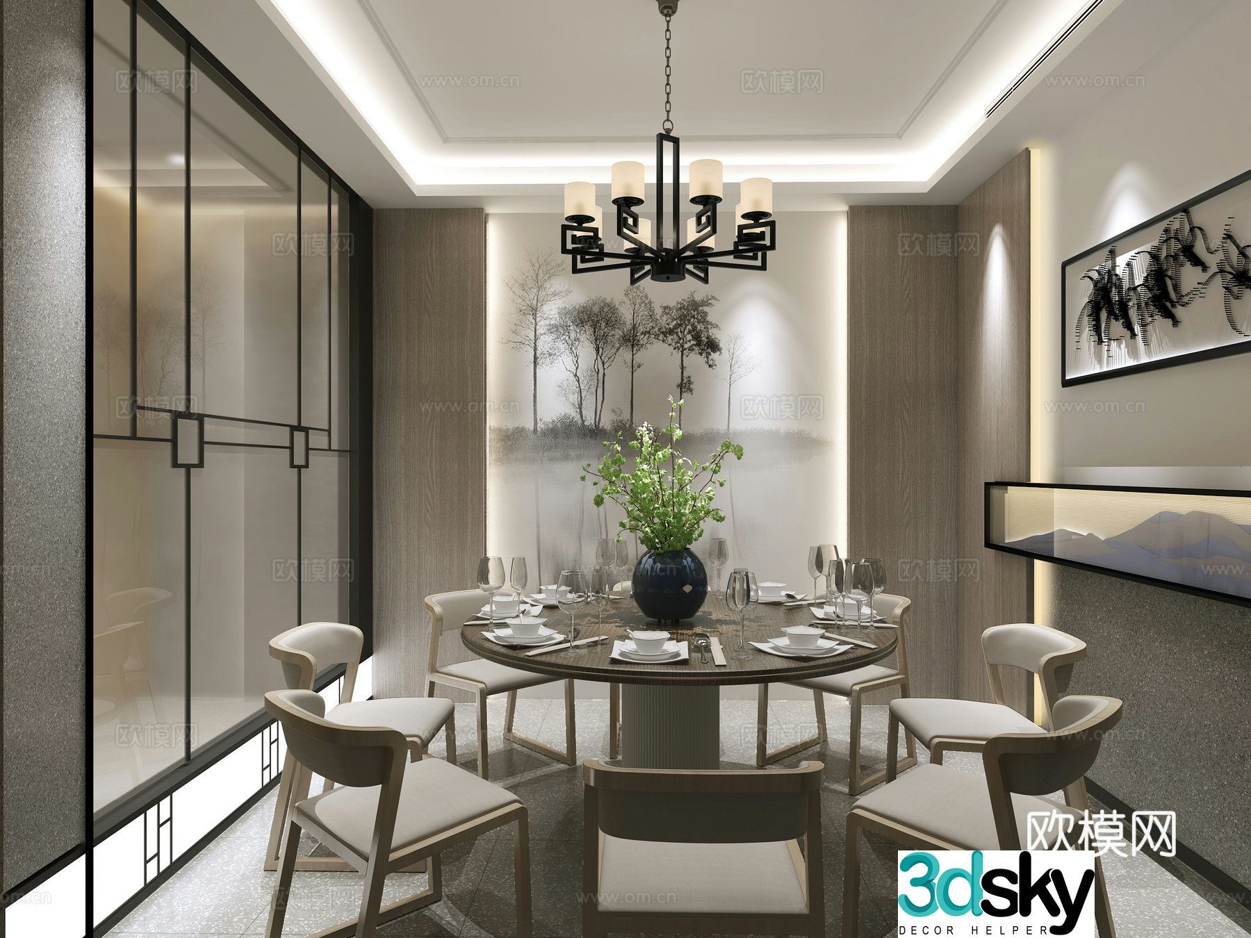 New Chinese restaurant private room 3D model