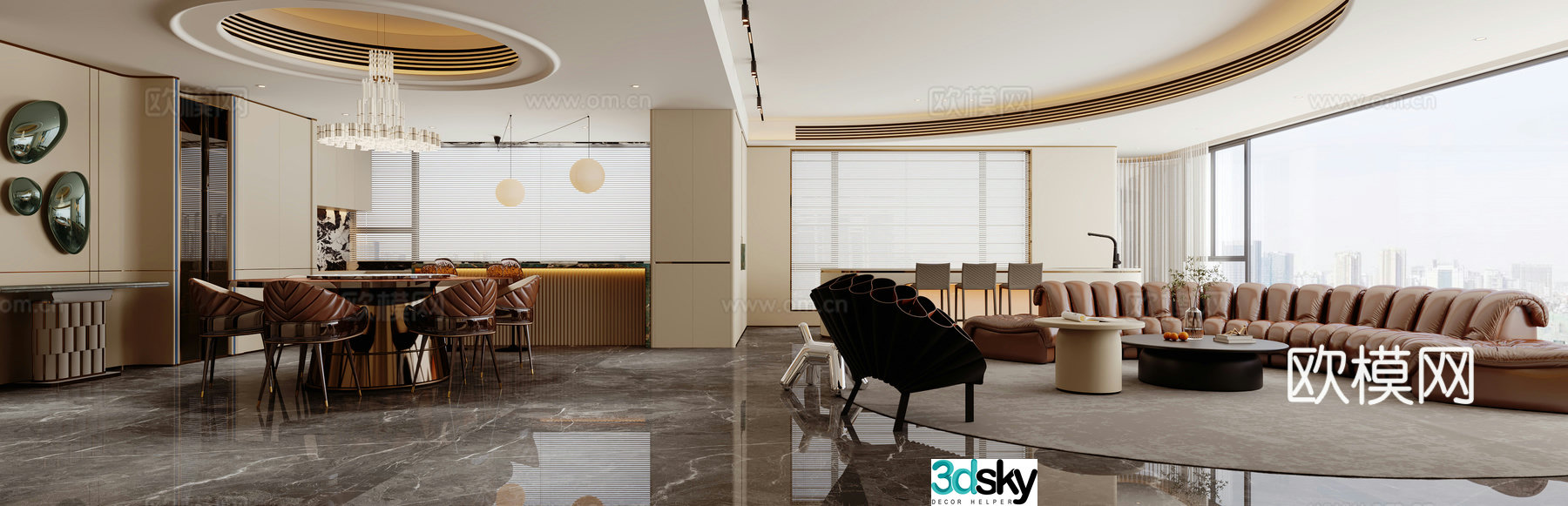 Modern living and dining room modern entrance 3d model