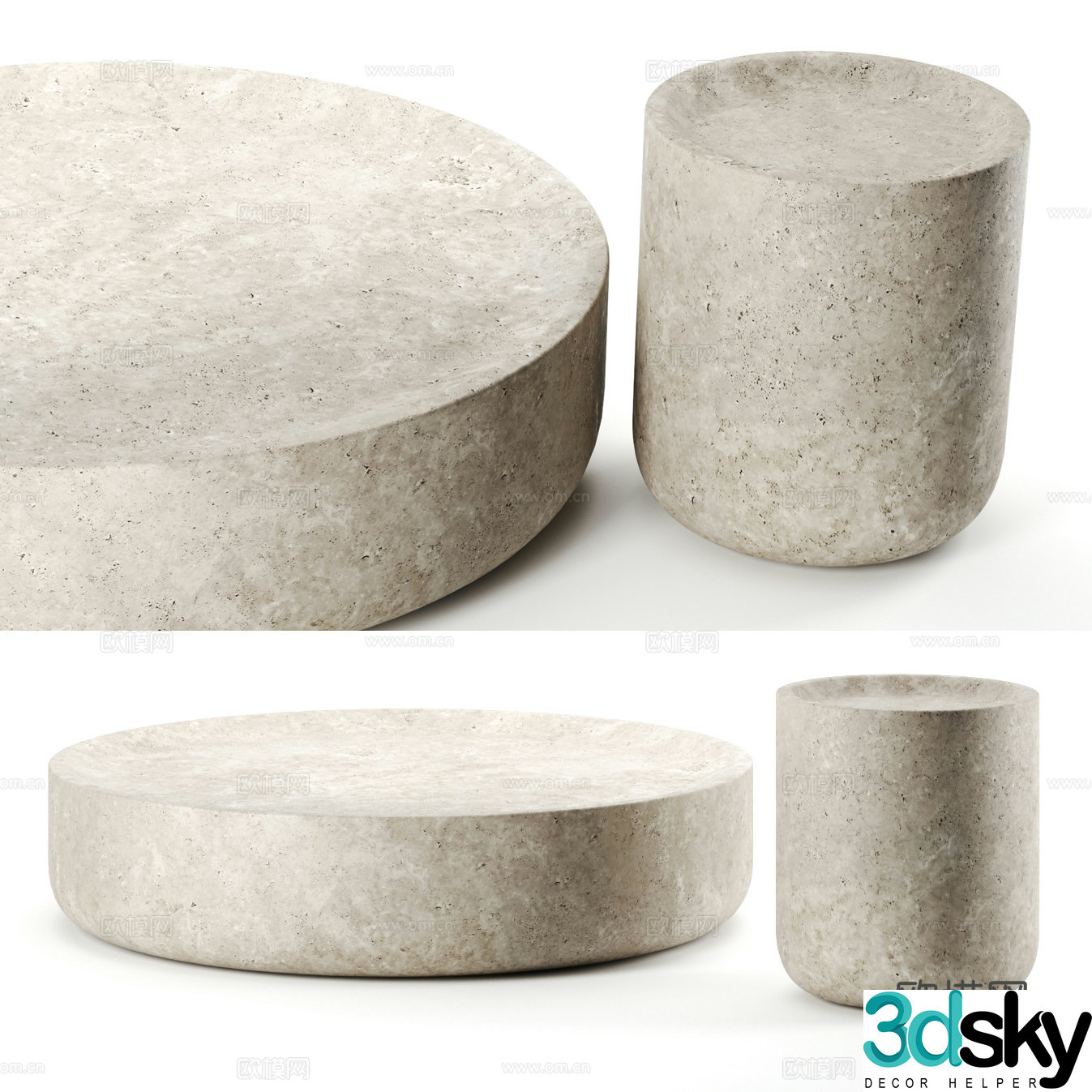 Wasabi stone coffee table combination 3D model