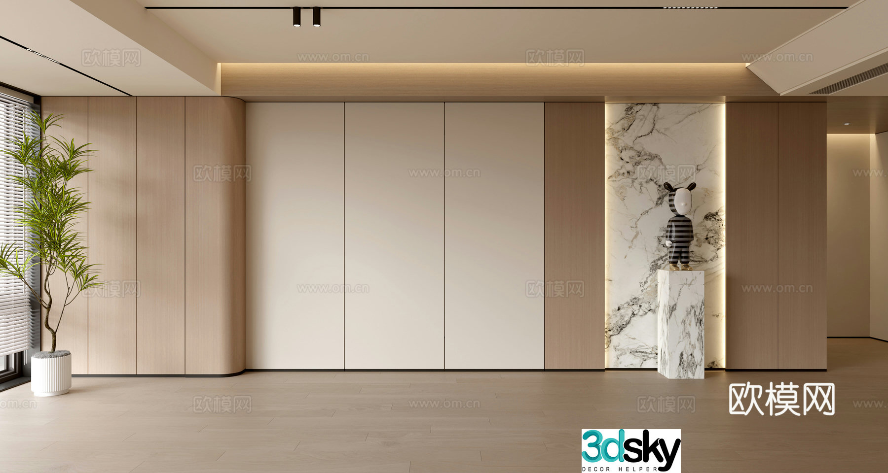 Living room sofa background wall modern simple living room light luxury background wall balcony cabinet sofa background wall 3d model