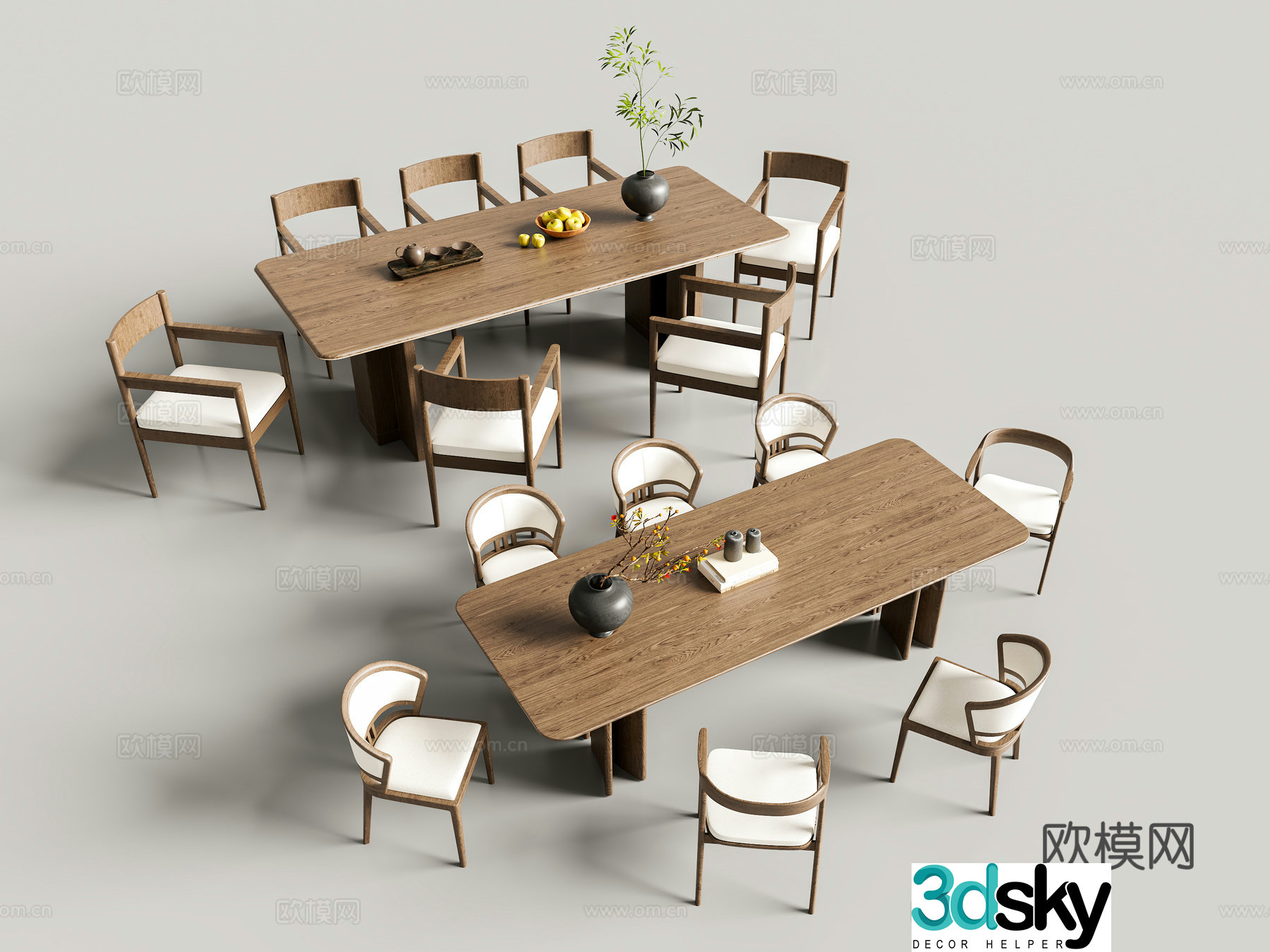 Chinese dining table and chair combination New Chinese dining table and chair combination Wasabi Middle Age dining table and chair solid wood long table dining 3D model