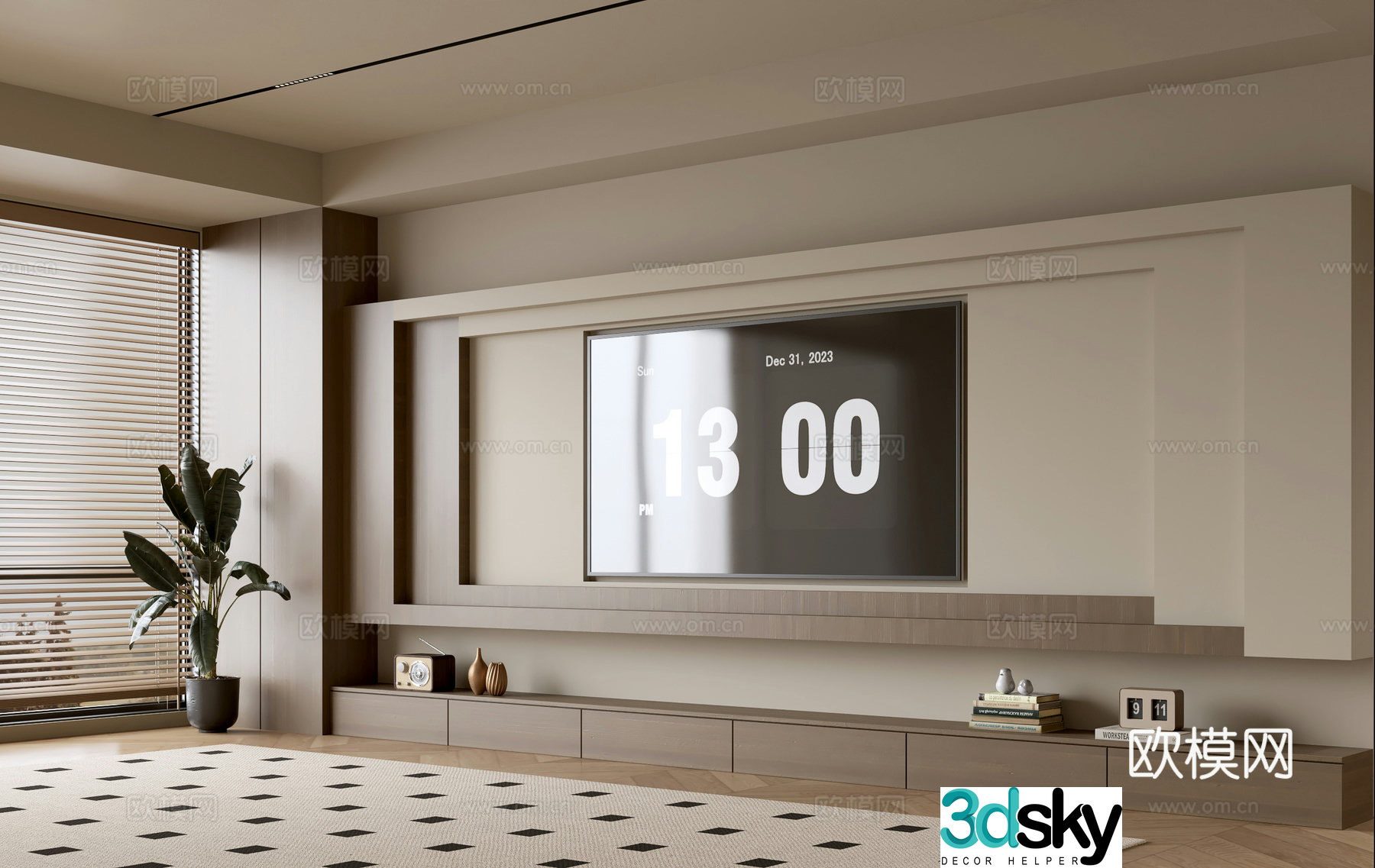 Wasabi Middle Style TV Cabinet TV Background Wall Overall Cabinet TV Background Wall Medal Style 3D Model