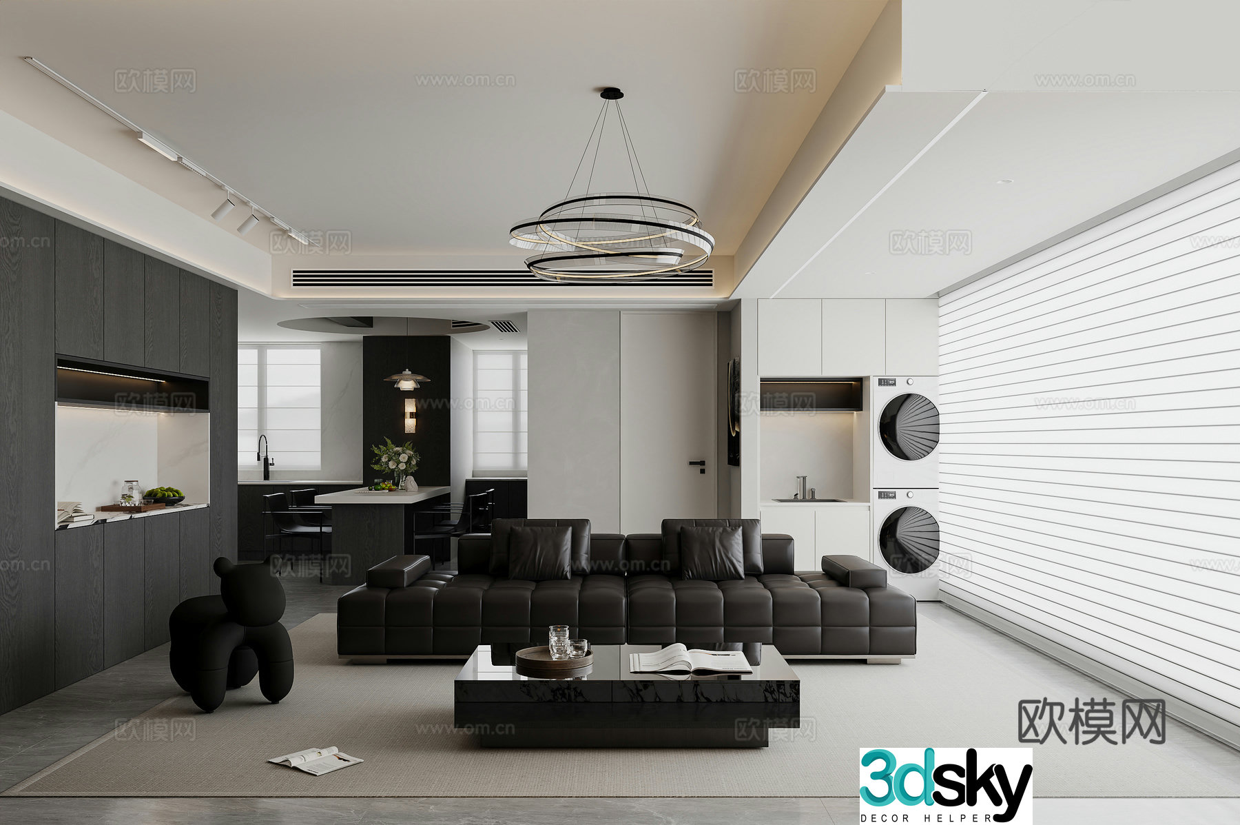 Modern living and dining room 3d model