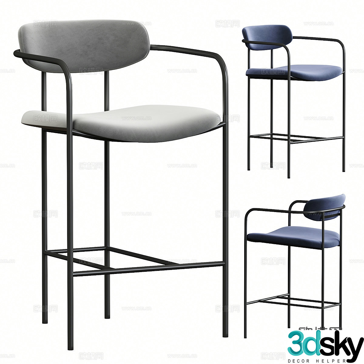 Modern Italian Parker Bar Chair 3D Model
