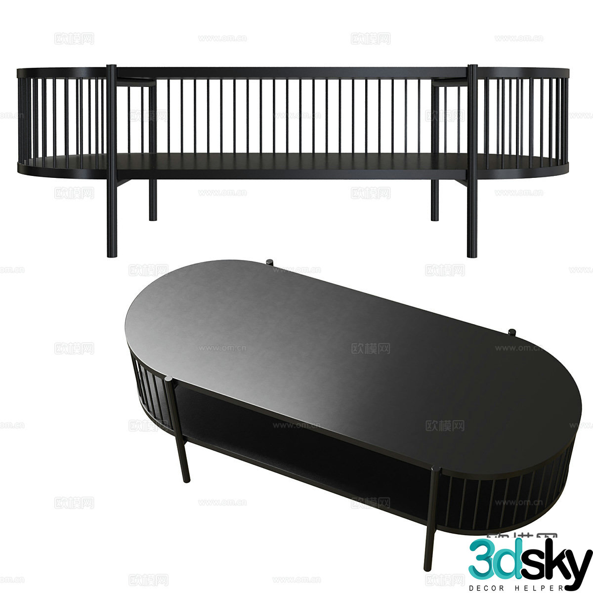 Modern Italian Haris Black Coffee Table 3D Model