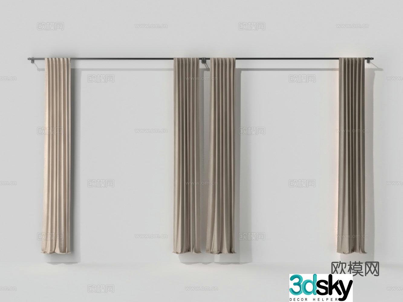 Modern cotton curtain rod curtain 3d model