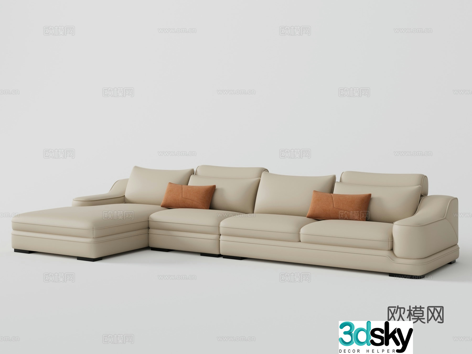 Modern simple three-person sofa 3D model 3D model