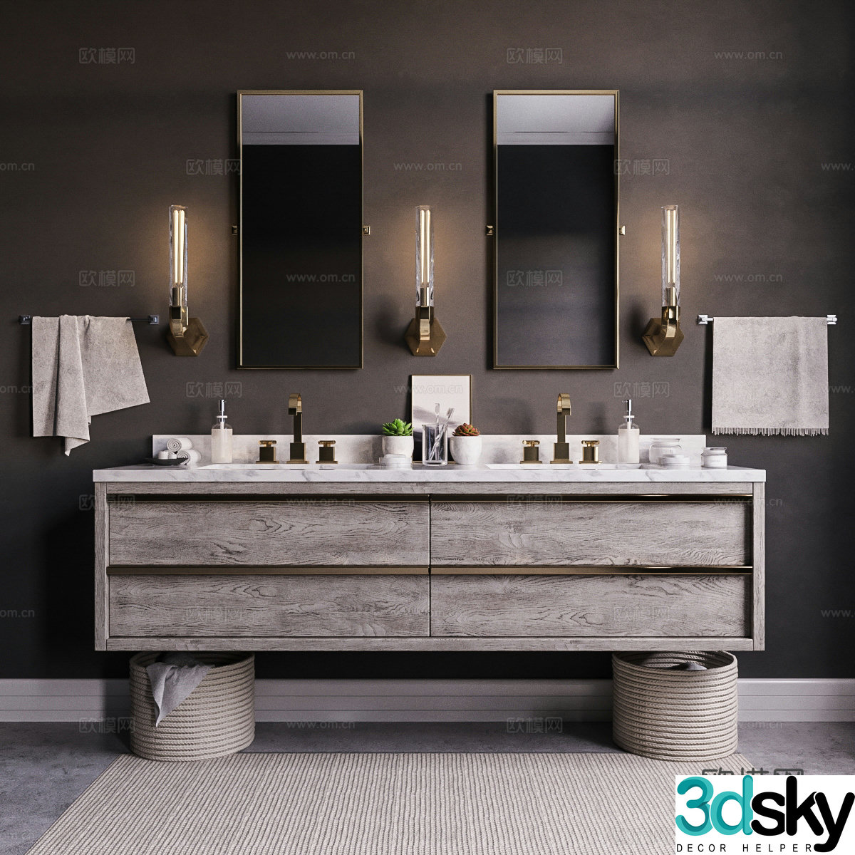 Modern simple European bathroom retro bathroom toilet toilet wall lamp bathroom jewelry 3d model