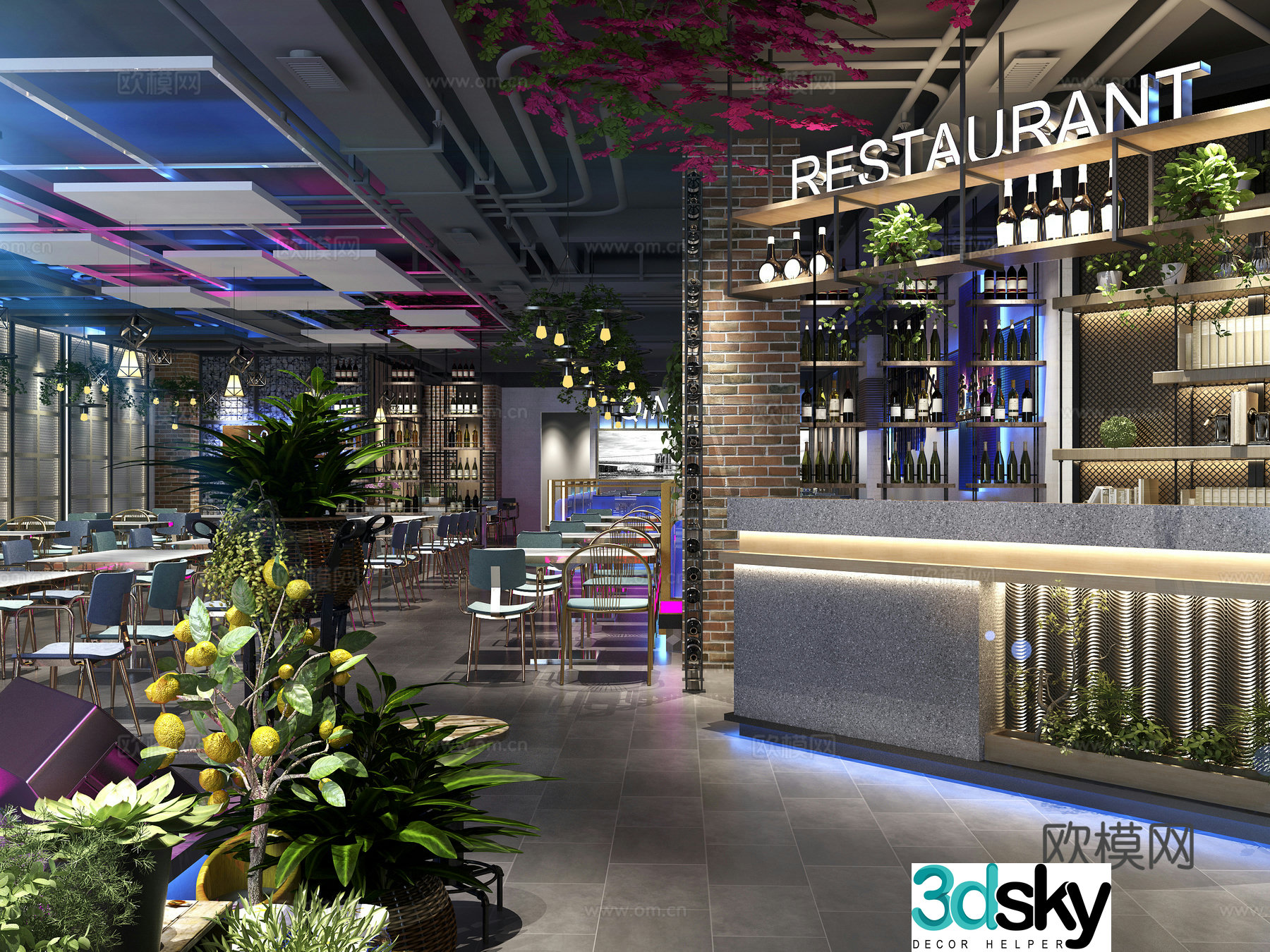 Industrial style music restaurant 3d model