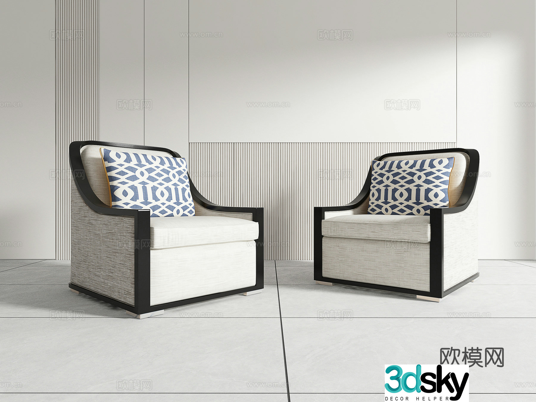 New Chinese casual chair combination 3D model