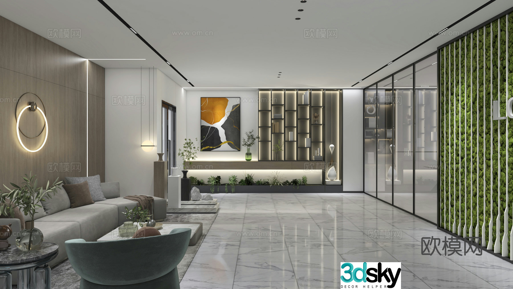 Modern office hall front desk reception 3d model
