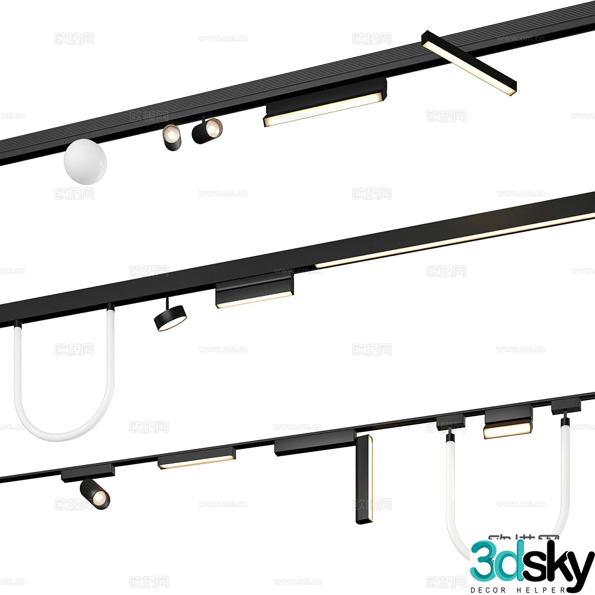 Modern Italian minimalist Ambrella light magnetic track light 3D model