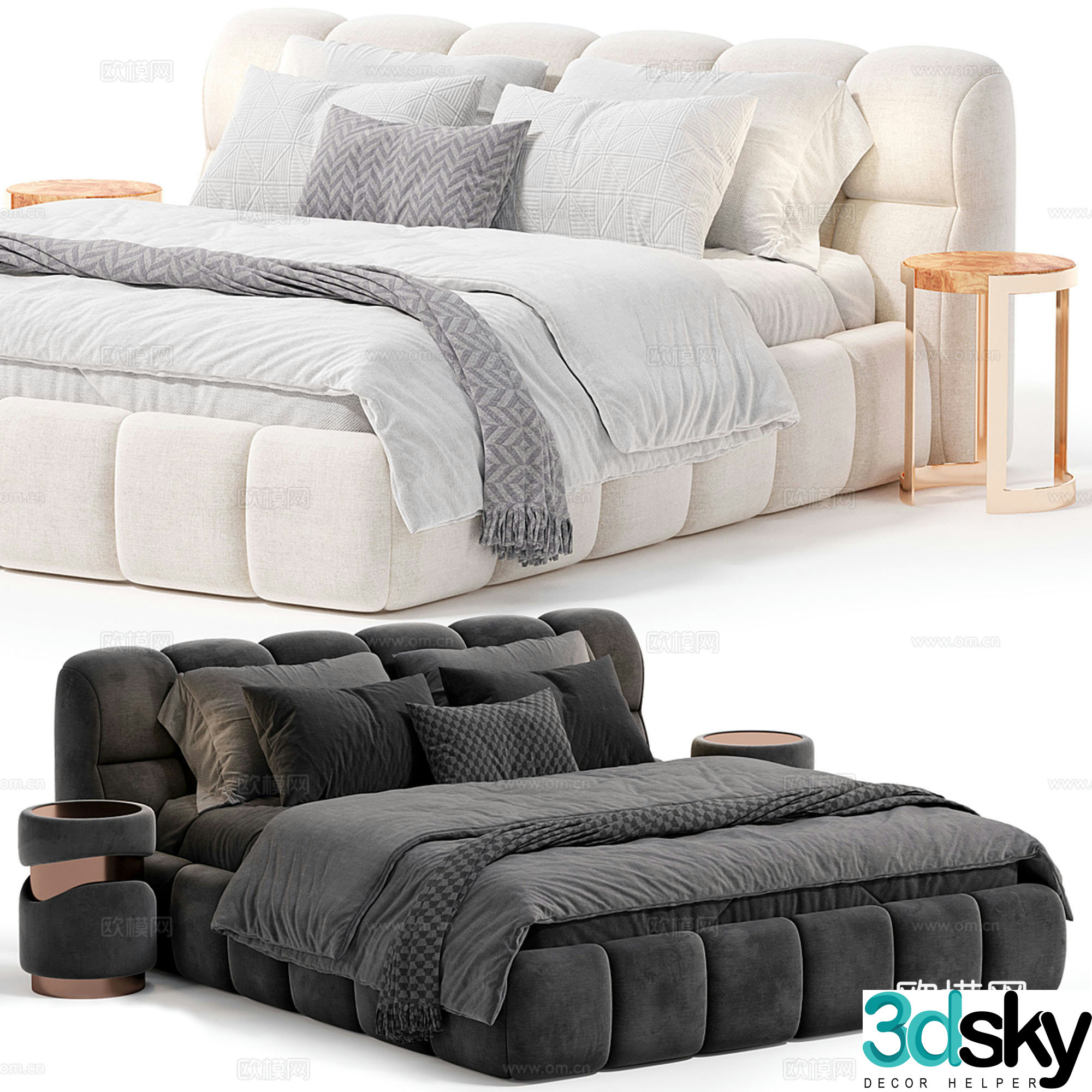 Modern light luxury double bed collection 3d model