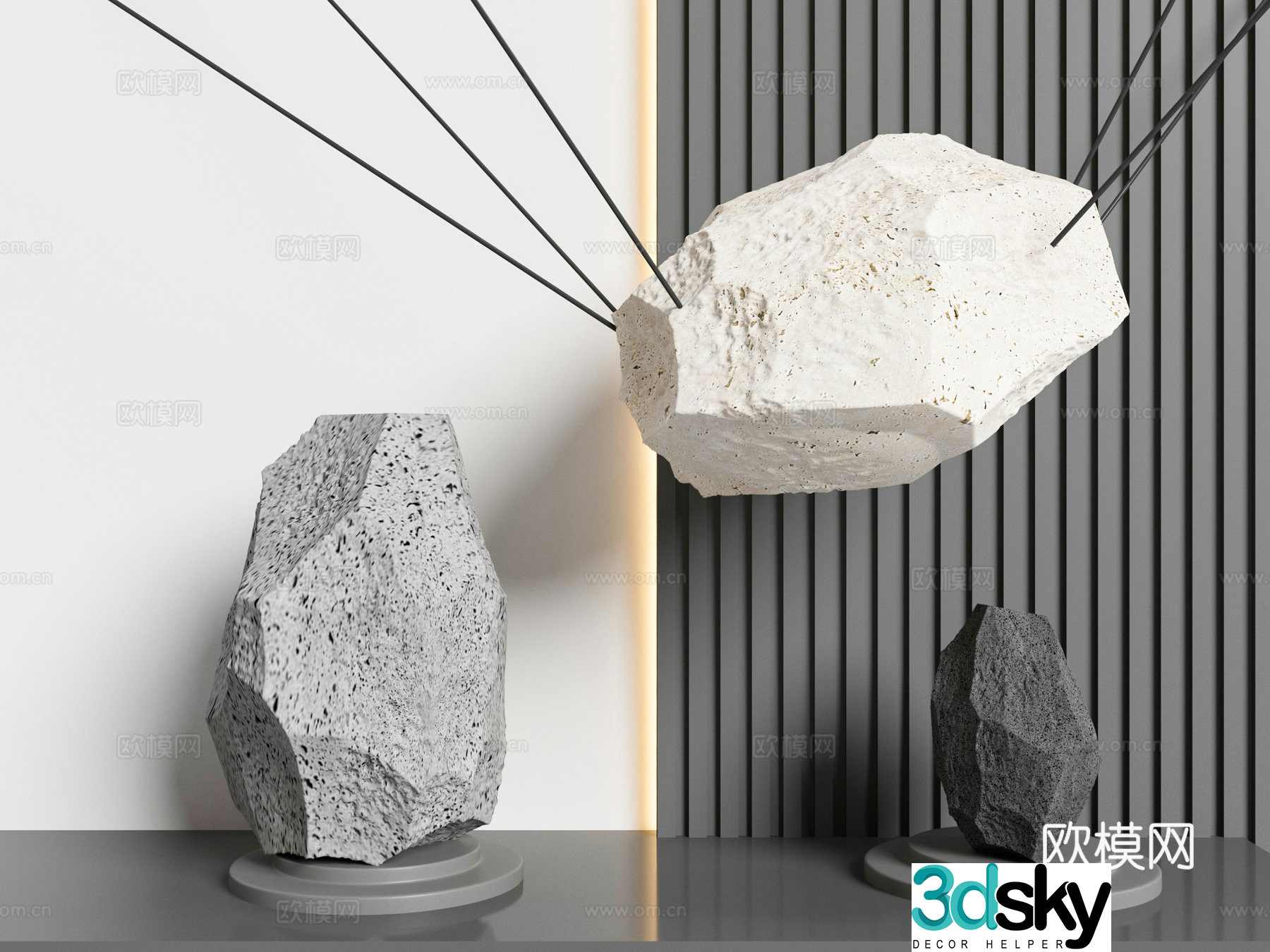 Indoor stone sculpture Stone pendant Stone installation Modern sculpture ornaments Stone ornaments Stone 3D model