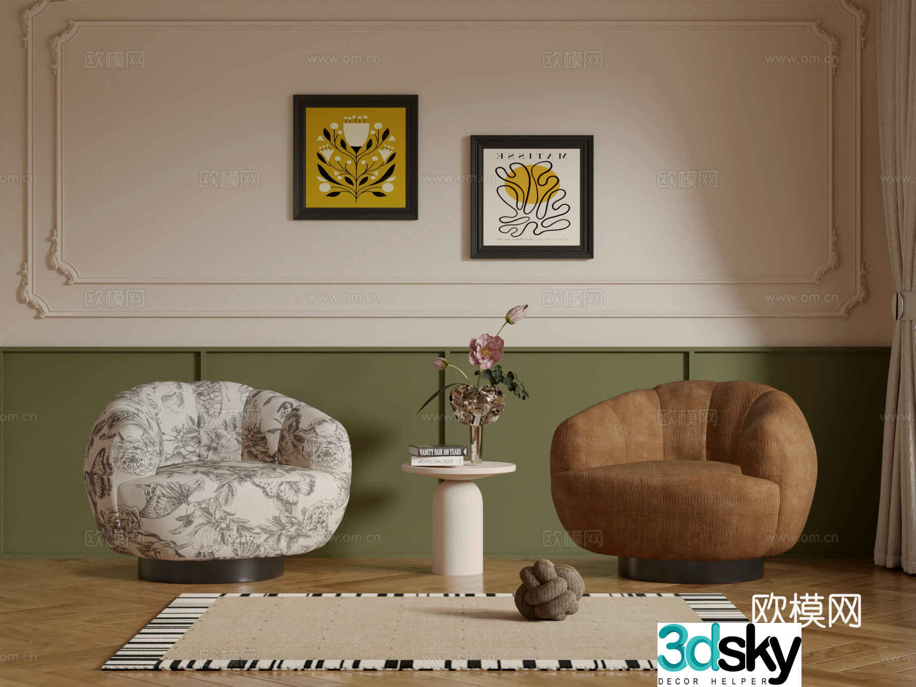 French retro single sofa 3d model